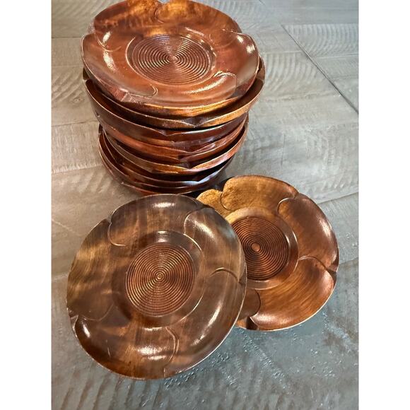 Vintage Japanese Handmade Wooden Lacquer Chataku Tea Cup Trays Coasters Set 15 - Picture 5 of 11